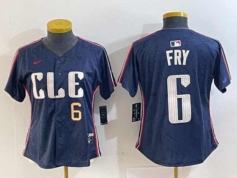 Women's Cleveland Guardians #6 David Fry Navy 2024 City Connect Limited Stitched jerseys 4