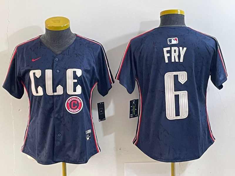 Women's Cleveland Guardians #6 David Fry Navy 2024 City Connect Limited Stitched jerseys 1