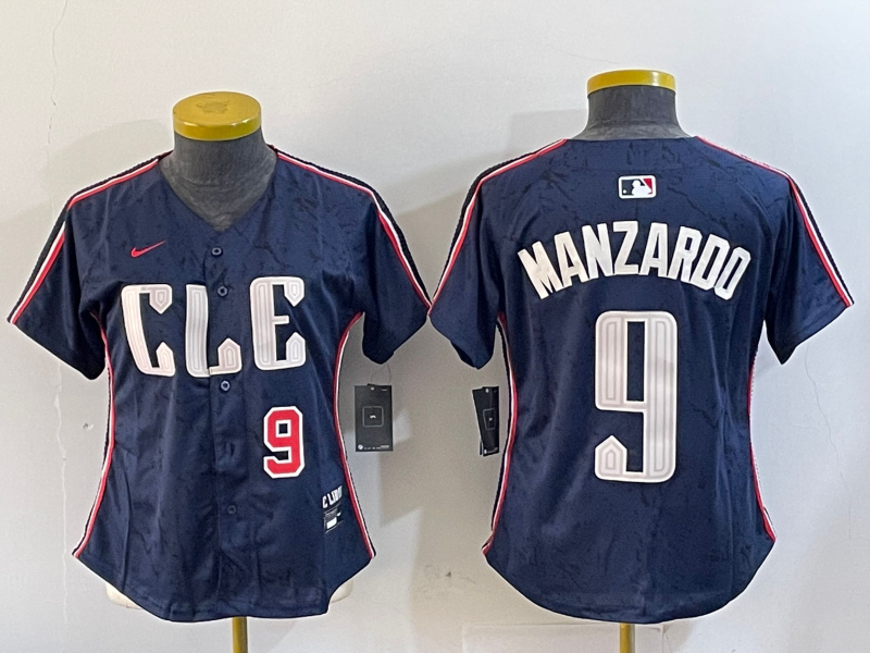 Women's Cleveland Guardians #9 Kyle Manzardo Navy 2024 City Connect Stitched Baseball Jersey(Run Small) 2