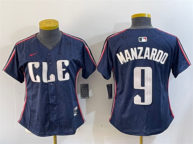 Women's Cleveland Guardians #9 Kyle Manzardo Navy 2024 City Connect Stitched Baseball Jersey(Run Small)