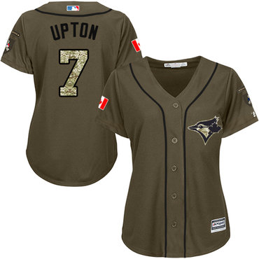 Blue Jays #7 B.J. Upton Green Salute to Service Women's Stitched MLB Jersey