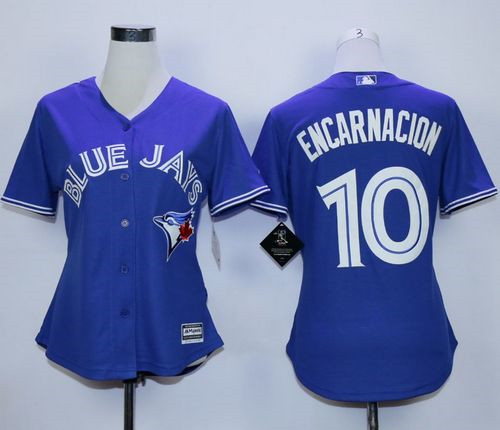 Women Blue Jays #10 Edwin Encarnacion Blue Alternate Stitched MLB Jersey