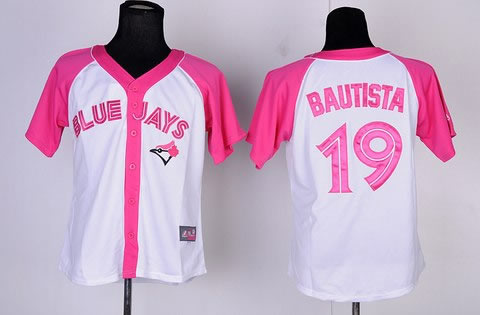 women Toronto Blue Jays 19 BAUTISTA jersey pink-white