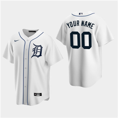 Men's Custom Detroit Tigers White Home Replica Jersey