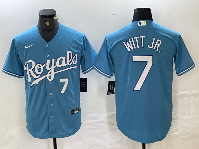 Men's Kansas City Royals #7 Bobby Witt Jr. Light Blue 2024 Alternate Limited Stitched Baseball Jersey