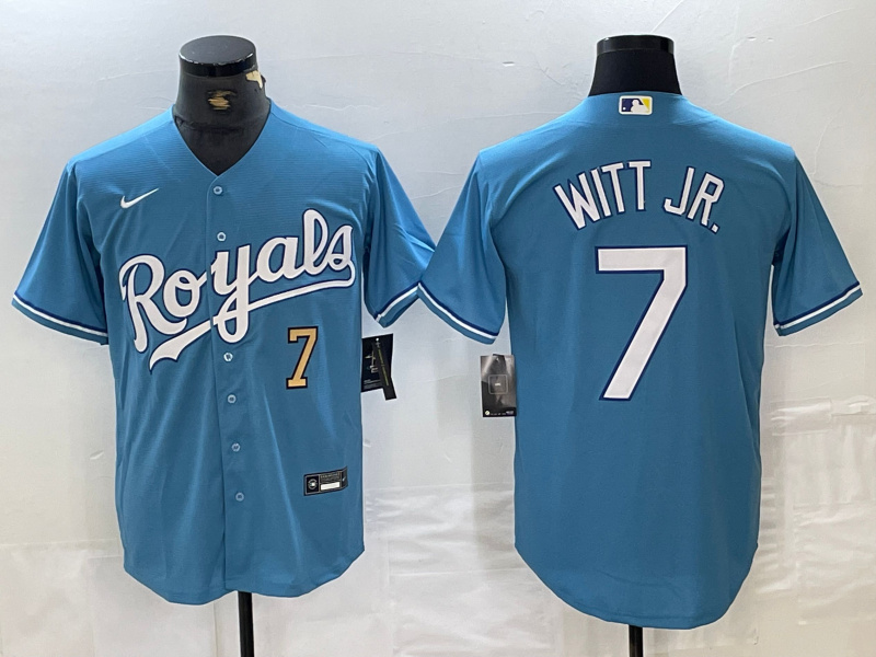 Men's Kansas City Royals #7 Bobby Witt Jr. Light Blue 2024 Alternate Limited Stitched Baseball Jersey