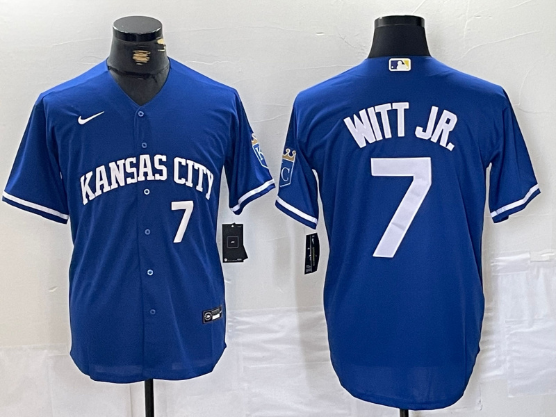 Men's Kansas City Royals #7 Bobby Witt Jr. Royal Cool Base Stitched Baseball Jersey 1