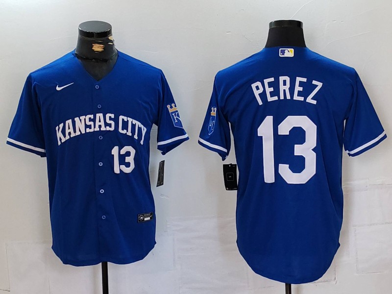 Men's Kansas City Royals #13 Salvador Perez Royal Cool Base Stitched Jersey 2