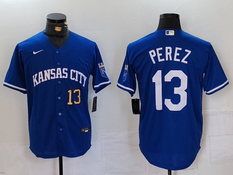 Men's Kansas City Royals #13 Salvador Perez Royal Cool Base Stitched Jersey 1