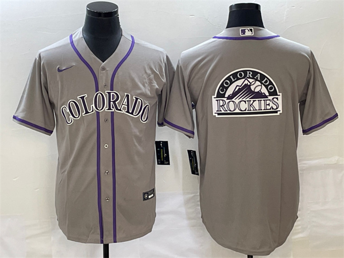 Men's Colorado Rockies Grey Team Big Logo Stitched Baseball Jersey