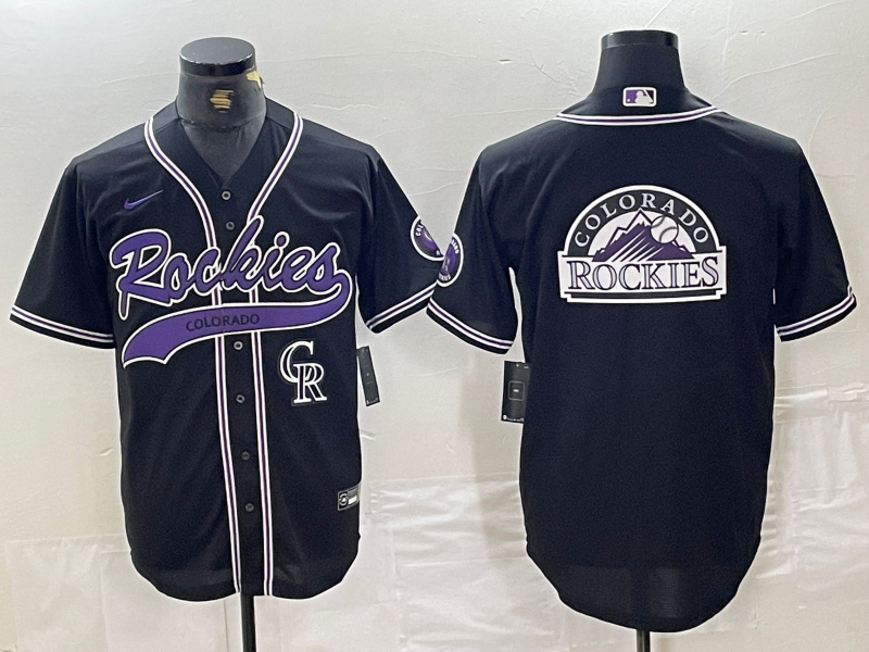 Men's Colorado Rockies Black Team Big Logo Cool Base Stitched Baseball JerseyS 11