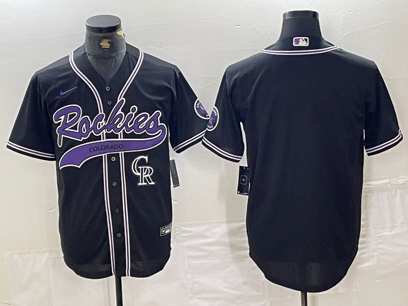 Men's Colorado Rockies Black Team Big Logo Cool Base Stitched Baseball JerseyS 5