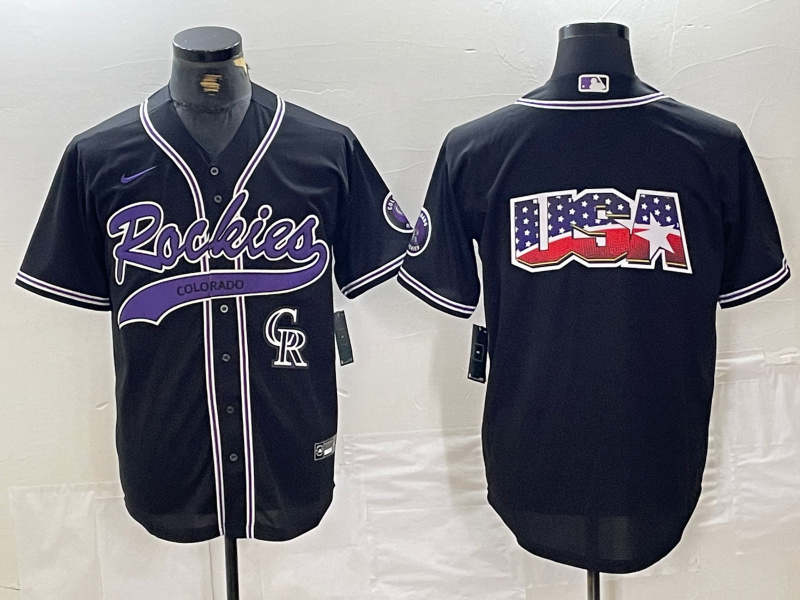 Men's Colorado Rockies Black Team Big Logo Cool Base Stitched Baseball JerseyS 2