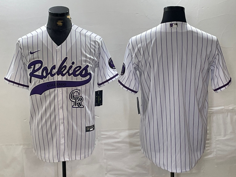 Men's Colorado Rockies White Team Big Logo Cool Base Stitched Baseball Jersey 5