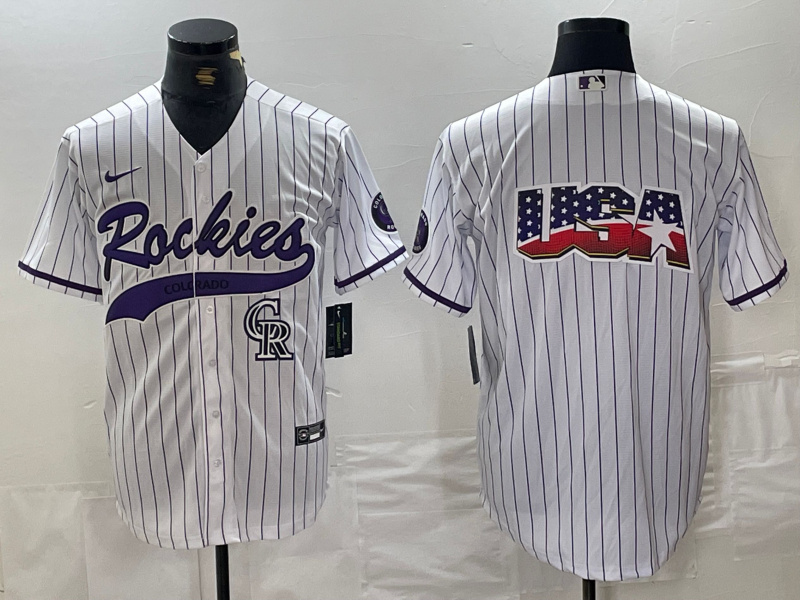 Men's Colorado Rockies White Team Big Logo Cool Base Stitched Baseball Jersey 4