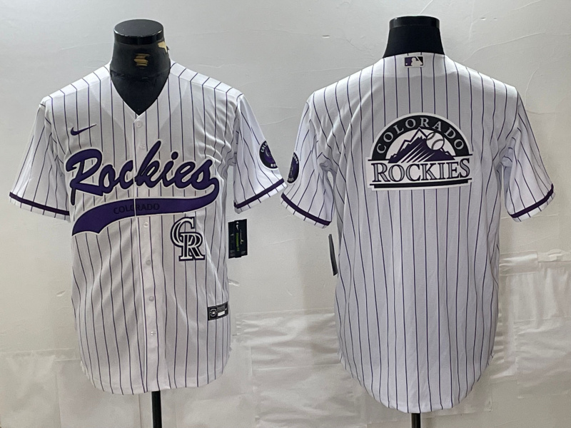 Men's Colorado Rockies White Team Big Logo Cool Base Stitched Baseball Jersey 1