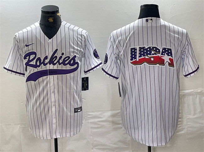 Men's Colorado Rockies White Team Big Logo Cool Base Stitched Baseball Jersey