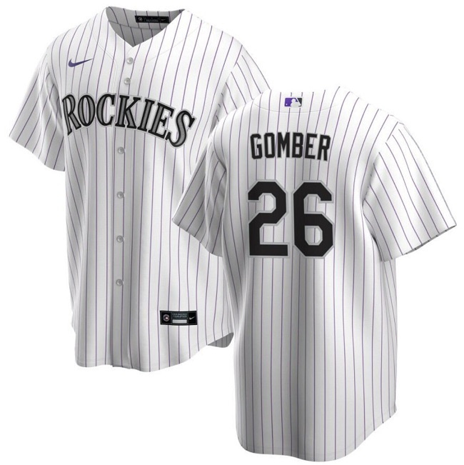 Men's Colorado Rockies #26 Austin Gomber White Cool Base Stitched Baseball Jersey