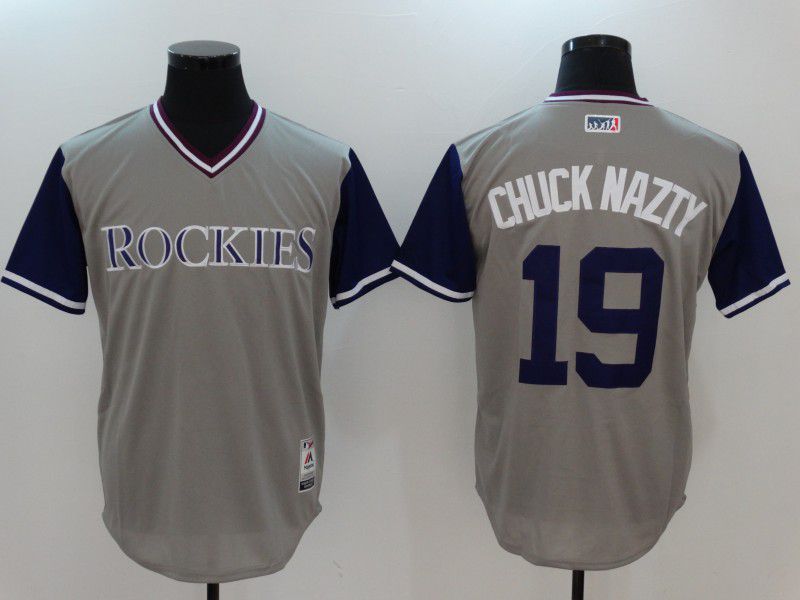 Men Colorado Rockies 19 Chuck nazty Gray Game Legend Edition MLB Jersey