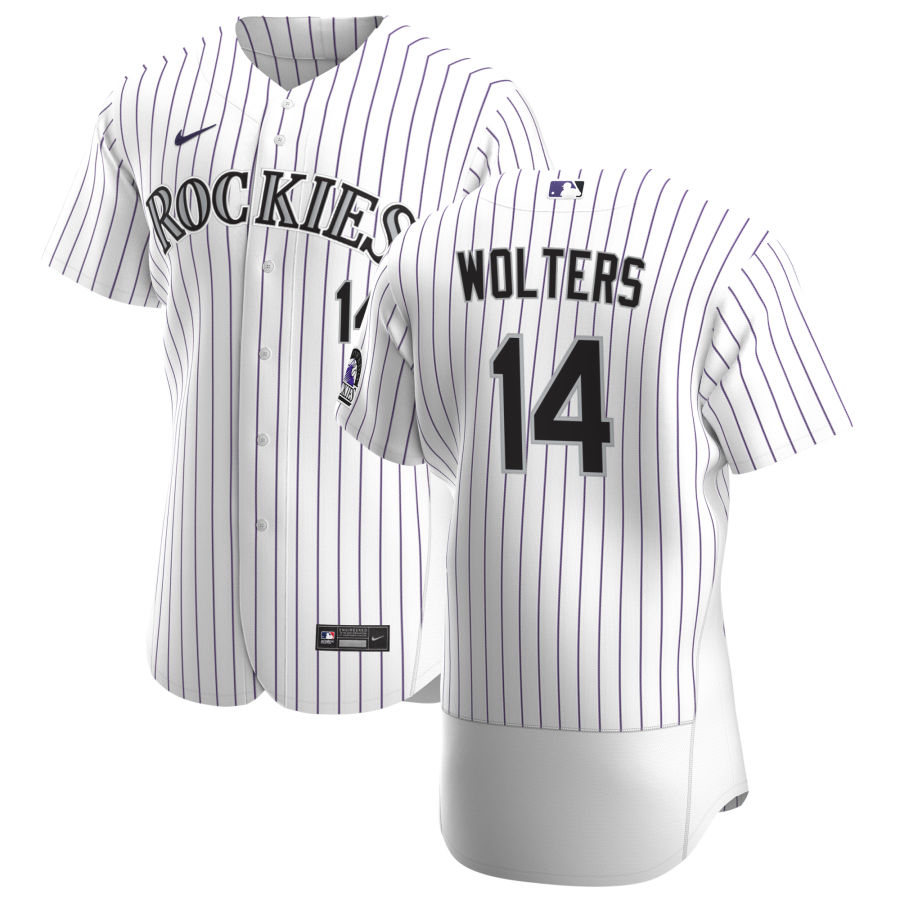 Colorado Rockies #14 Tony Wolters Men's Nike White Home 2020 Authentic Player MLB Jersey