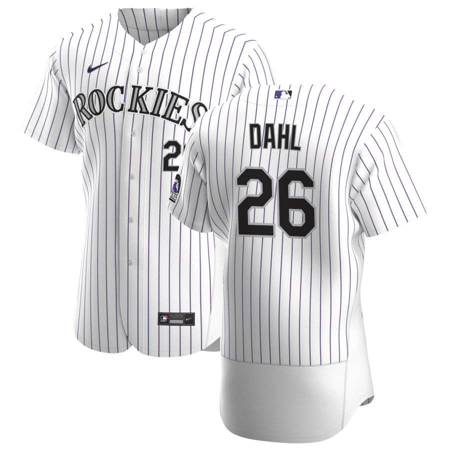 Colorado Rockies #26 David Dahl Men's Nike White Home 2020 Authentic Player MLB Jersey