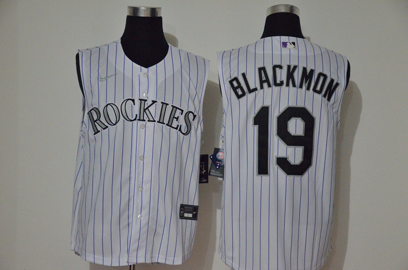 Rockies 19 Charlie Blackmon White Nike Cool Base Sleeveless Jersey