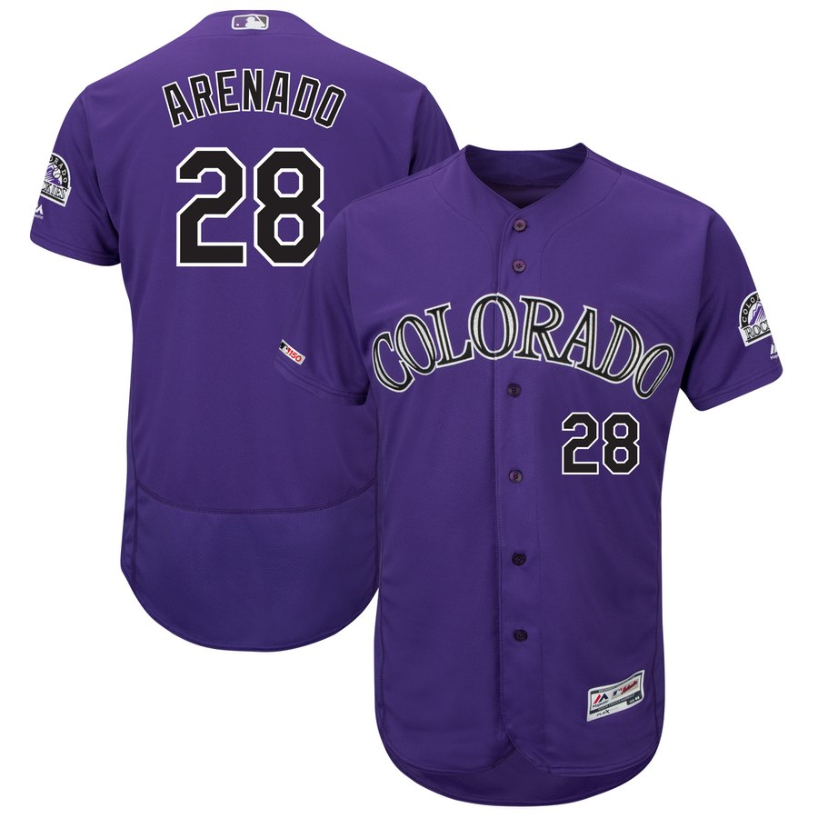 Rockies 28 Nolan Arenado Purple 150th Patch Flexbase Jersey