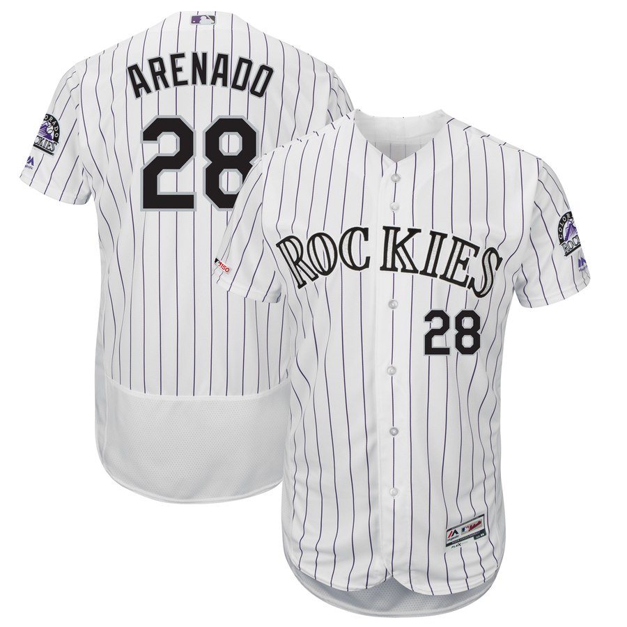 Rockies 28 Nolan Arenado White 150th Patch Flexbase Jersey