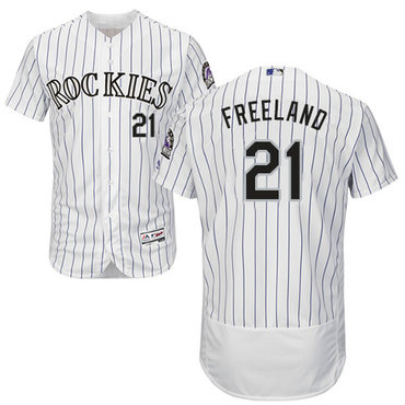 Rockies #21 Kyle Freeland White Strip Flexbase Authentic Collection Stitched Baseball Jersey