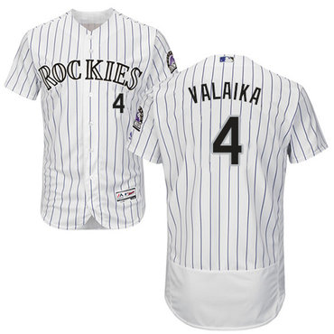 Rockies #4 Pat Valaika White Strip Flexbase Authentic Collection Stitched Baseball Jersey