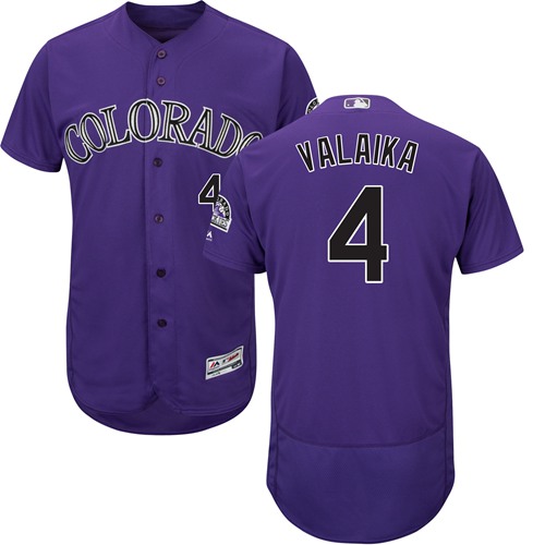 Rockies #4 Pat Valaika Purple Flexbase Authentic Collection Stitched Baseball Jersey