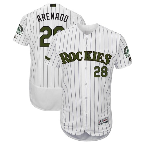 Rockies #28 Nolan Arenado White Strip Flexbase Authentic Collection 2018 Memorial Day Stitched Baseball Jersey