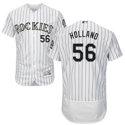 Rockies #56 Greg Holland White Strip Flexbase Authentic Collection Stitched MLB Jersey