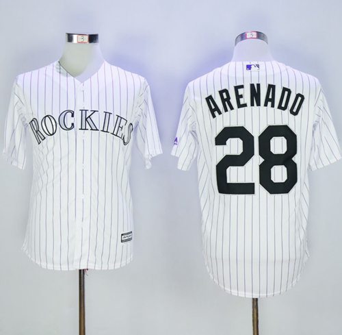 Rockies #28 Nolan Arenado White Strip New Cool Base Stitched MLB Jersey