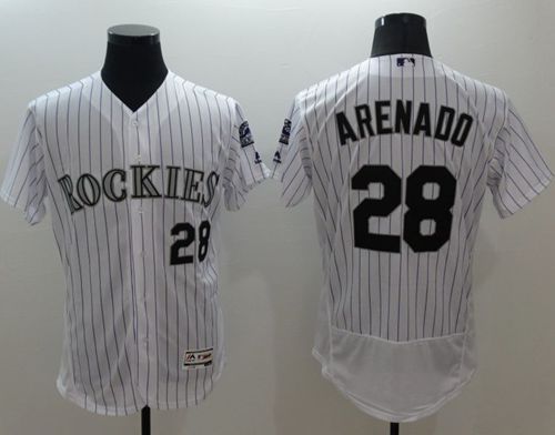 Rockies #28 Nolan Arenado White Strip Flexbase Authentic Collection Stitched MLB Jersey