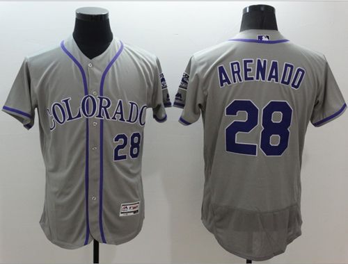 Rockies #28 Nolan Arenado Grey Flexbase Authentic Collection Stitched MLB Jersey