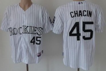 Colorade Rockies #45 Chacin White MLB Jerseys