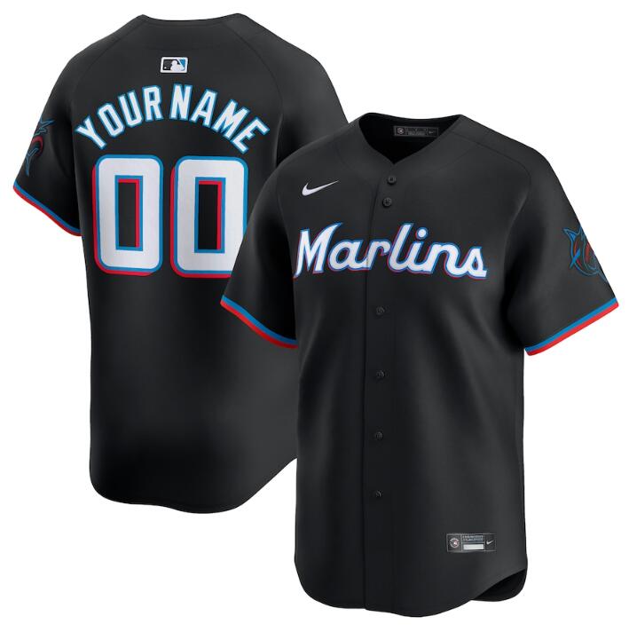 Men's Miami Marlins Active Player Custom Black 2024 Alternate Limited Stitched Baseball Jersey