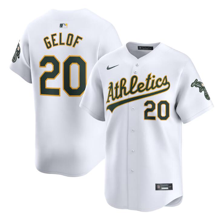 Men's Oakland Athletics #20 Zack Gelof White Home Limited Stitched Jersey