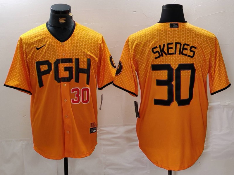 Men's Pittsburgh Pirates #30 Paul Skenes Gold City Connect Stitched Jersey 3