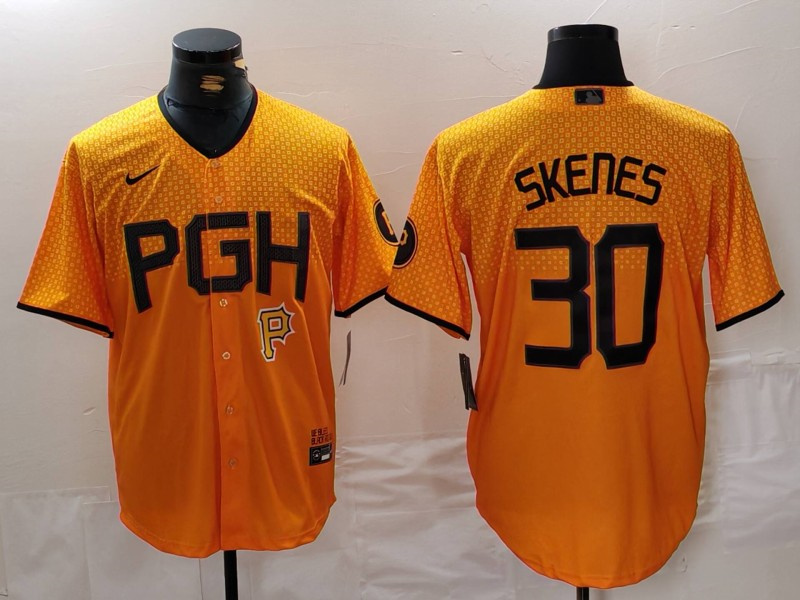 Men's Pittsburgh Pirates #30 Paul Skenes Gold City Connect Stitched Jersey 2