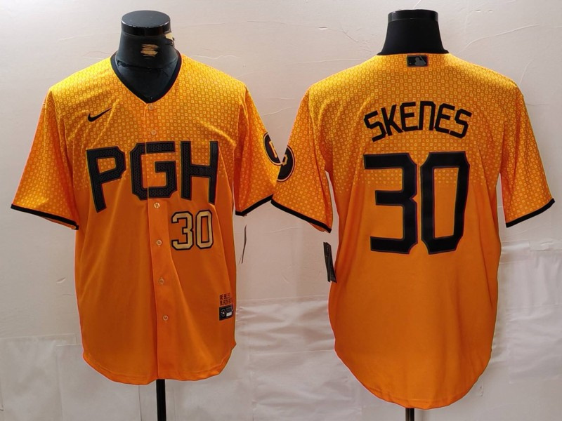 Men's Pittsburgh Pirates #30 Paul Skenes Gold City Connect Stitched Jersey 1