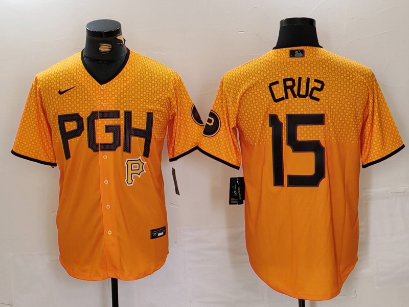 Men's Pittsburgh Pirates #15 Oneil Cruz Gold City Connect Stitched Jersey 3