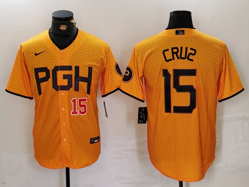 Men's Pittsburgh Pirates #15 Oneil Cruz Gold City Connect Stitched Jersey 2