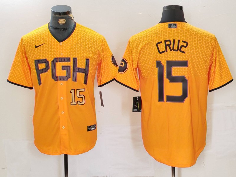 Men's Pittsburgh Pirates #15 Oneil Cruz Gold City Connect Stitched Jersey 1