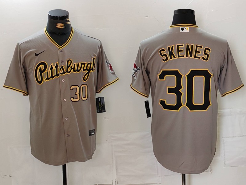 Men's Pittsburgh Pirates #30 Paul Skenes Grey Stitched Baseball Jersey 2