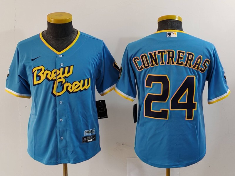 Youth Milwaukee Brewers #24 William Contreras Powder Blue City Connect Stitched Jersey