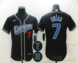 Men's Los Angeles Dodgers #7 Julio Urias Black Blue #2 #20 Patch Stitched MLB Flex Base Nike Jersey