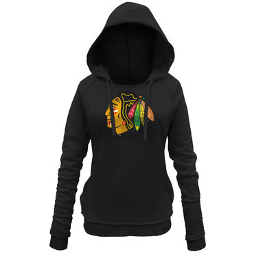 Women's Blackhawks Black Customized All Stitched Hooded Sweatshirt