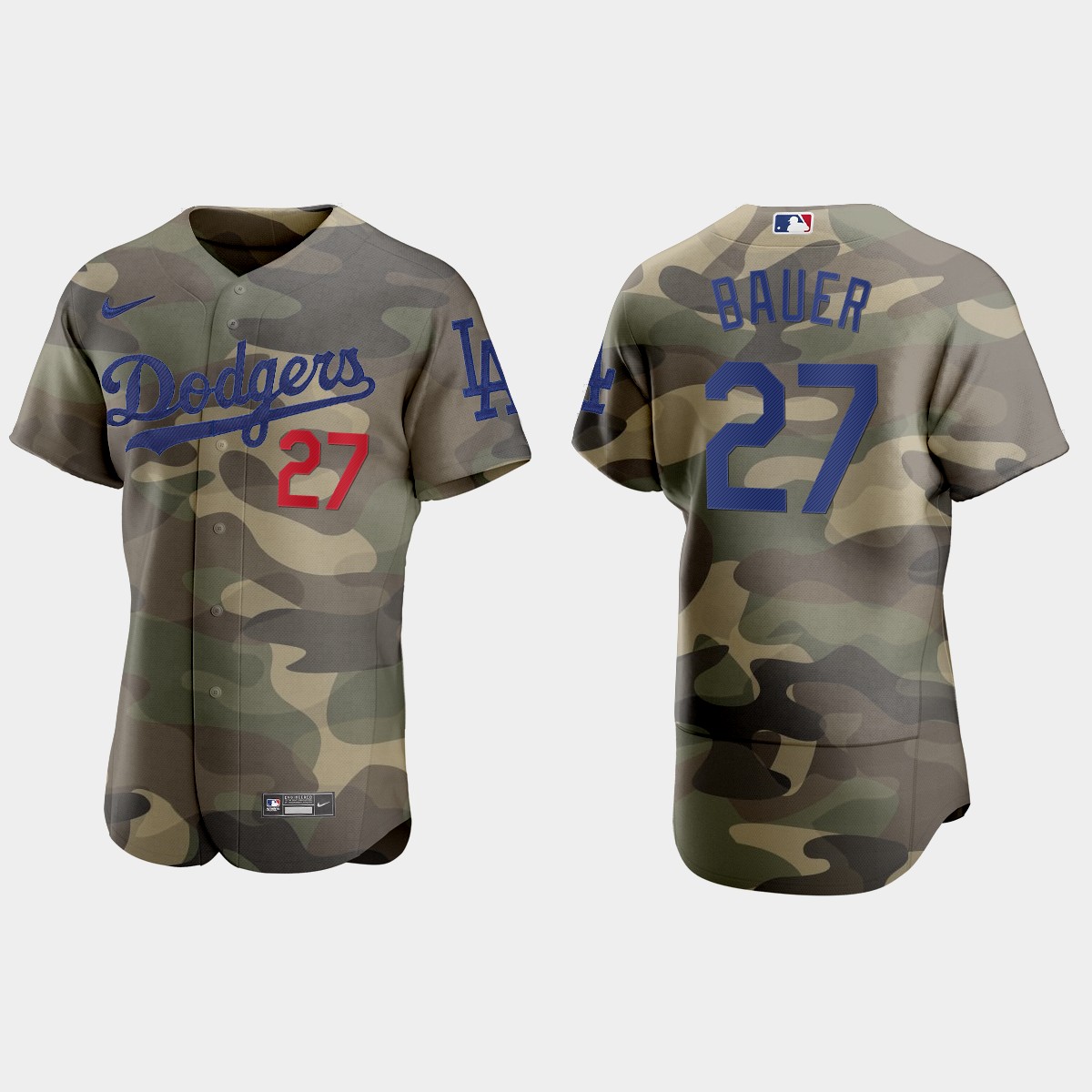 Los Angeles Dodgers #27 Trevor Bauer Men's Nike 2021 Armed Forces Day Authentic MLB Jersey -Camo